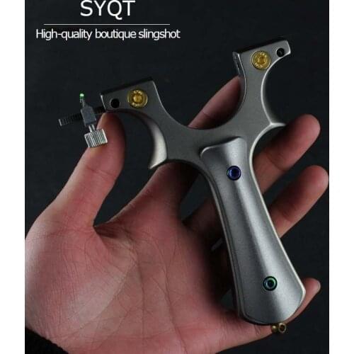 New Titanium Alloy Flat Leather Slingshot CNC tc21 Wire Cutting Free Tied Fast Pressing Clip Precision Aluminum Sling Slingshot