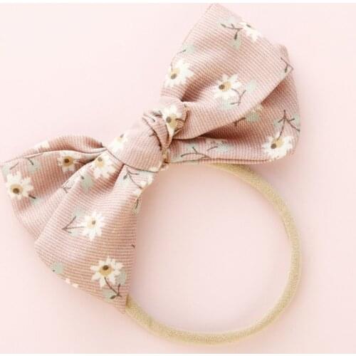 Baby Girls Bowknot Nylon Headband Newborn Elastic Flower Print Headwear Accessories Hair Ring Child Kids Hair Band Gifts