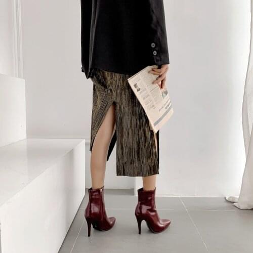 Autumn and winter simple pointed short boots thin heels high heels womens boots wine red white womens shoes