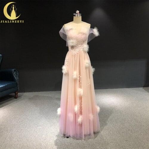 Rhine real Pictures Fashion Pink and Purple Floor length With Feather Fashion dress Evening dresses