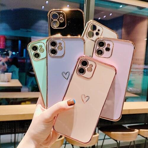Luxury Plating Love Silicone Phone Case for IPhone 11 12 Pro Max XR X XS Max 7 8 Plus 12 Mini Soft Shockproof Cover Coque Funda