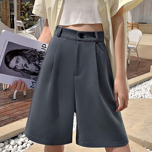 Korean Office Lady High Waist Straight Summer Shorts Female Loose Suit Shorts Women 2021 Half Wide Leg Pants Formal Trousers
