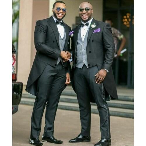 Tailcoat Morning Style Groomsmen Peak Lapel Groom Tuxedos Men Suits Wedding/Prom/Dinner Best Man Blazer ( Jacket+Pants+Tie+Vest)
