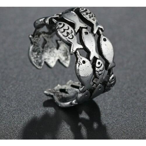 Vintage Style Silvery Color Multiple Small Fish Rings For Women Men Cute Adjustable Open Design Gewelry Creative Gift
