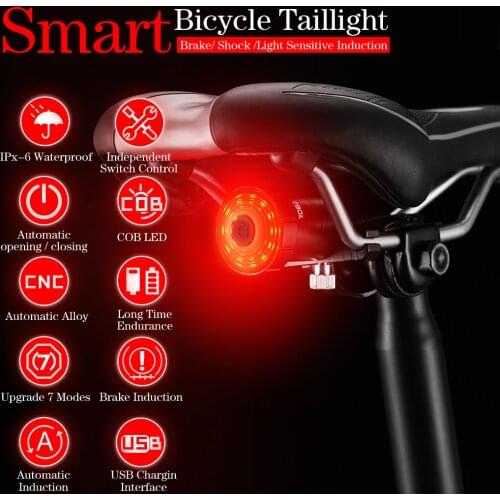 7 Modes Smart Bicycle Rear Light Auto Start/Stop Brake Sensing IPX5 Waterproof USB Charge Cycling Tail Taillight Bike LED Light