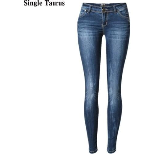 Low Waist Skinny Jeans for Women Washed Bleached Scratched Denim Femme Snow Blue Vintage Office Lady Elegant Casual Trousers