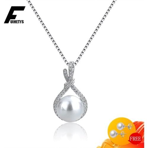Luxury 925 Silver Jewelry Necklace Pendant Round White Pearl Zircon Gemstone Accessories for Women Wedding Engagement Wholesale
