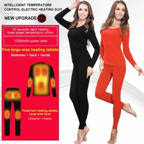 Winter Heated Jacket Women Motorcycle Heating Jacket Electric USB Heating Thermal Underwear Set Shirt Top Clothes M-3XL