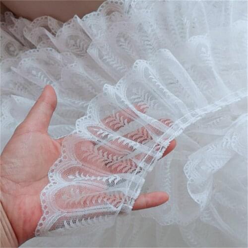 1M White/Black Ruffled Lace Pleated Chiffon Ribbon Wedding Dress Trim DIY Sewing