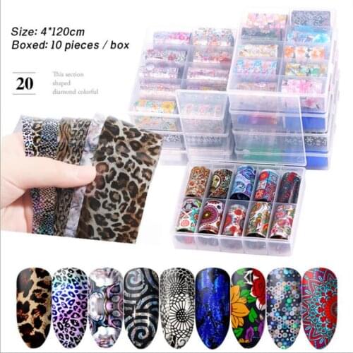 10pc/box Nail Art Sticke Beautiful Flowers Marble Gradient Star Rainbow Color Design Manicure DIY Holo Sticker Decoration