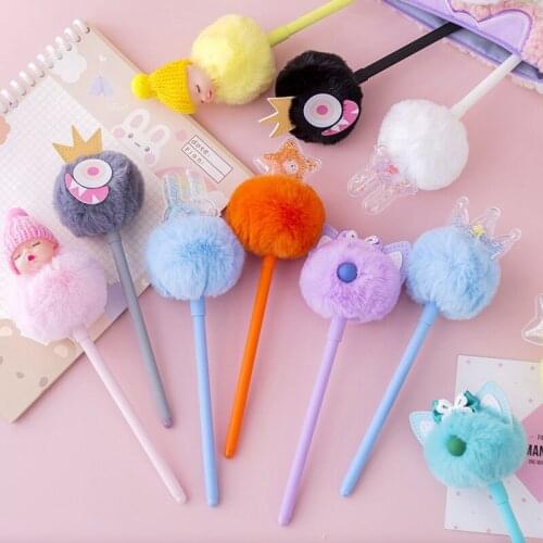 24 pcs/lot Creative Hairball Gel Pen Cute 0.5mm black ink Signature Pens Office School Writing Supplies gift