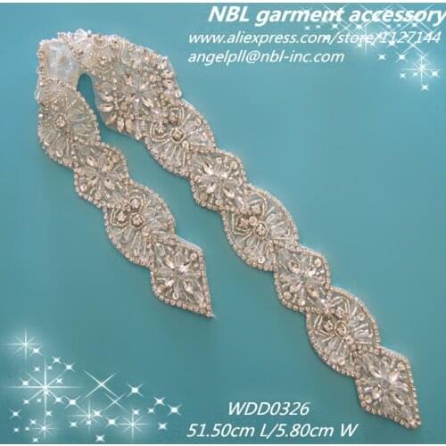 30PCS) Wholesale hand beaded sewing bridal sash silver crystal rhinestone appliques for wedding dresses DIY iron on WDD0326