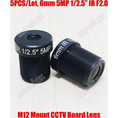 5MP 1/2.5" 6mm F2.0 Fixed Iris MTV IR CCTV Board Lens M12 Mount Interface for 3MP 4MP 5 Megapixel Security Analog IP Camera