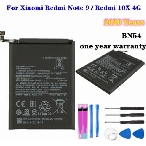 100% Capacity 5020mAh BN54 For Xiaomi Redmi Note 9 / Redmi 10X 4G Replacement Battery Phone Batteries