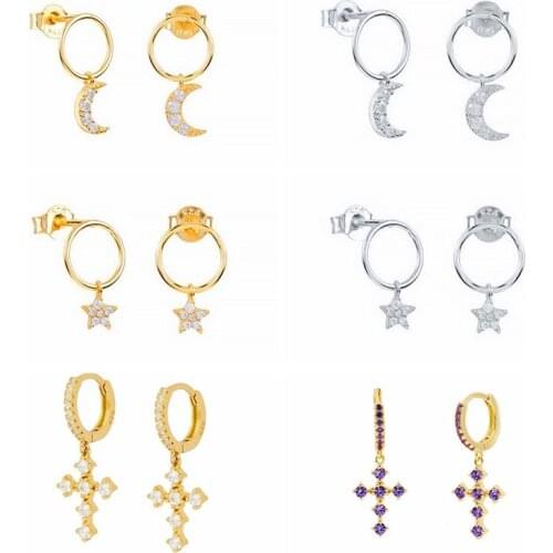 BOAKO Star Cross 2020 Trend Earrings Hoop Earrings Silver 925 Earrings Dangle Cartilage Piercing Natural Style Ear Cuff #1.5