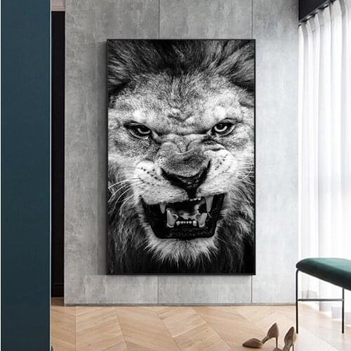 Black And White Ferocious lion Canvas Art Painting Posters and Prints Cuadros Home Decor Wall Art Picture for Living Room