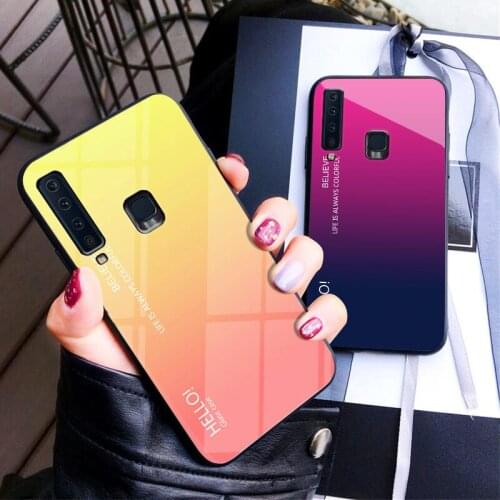 For Samsung A9 2018 A920 Case Gradient Aurora Tempered Glass Back Cover Phone Case For Galaxy A920F Colorful Shell Protector
