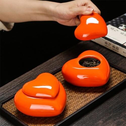 Ceramic Heart Shaped Tea Caddy Sealed Cans Portable Wedding Candy Box Multi-Functional Coffee Beans Storage Tank Food Container