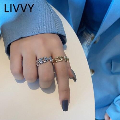 LIVVY Silver Color Creative U-shaped Chain Ring For Woman Vintage Trendy Handmade Jewelry Accessories Anniversary