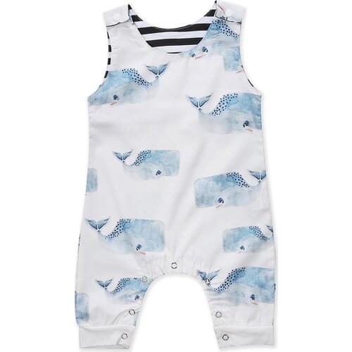 Oklady Pudcoco Baby Boys Toddlers Sleeveless Blue Whales Print Romper Jumpsuit Animal Outfit