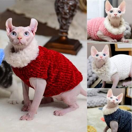 Cat Clothes Handmade Sweater Warm Vest Mink Wool Coat Autumn Winter Hairless Cat Sphinx Cat Clothes Christmas New Year Dress