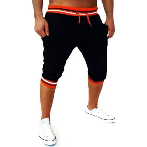 Men Shorts Color Block Pockets Drawstring Elastic Capris Trousers Cotton Sports Shorts Mens Clothing шорты мужские 2021