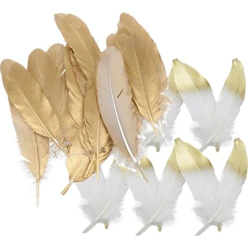 Fityle 24pcs Natural Goose Feather for DIY Crafts Hat Making Paty Decoration 15-20cm White and Gold