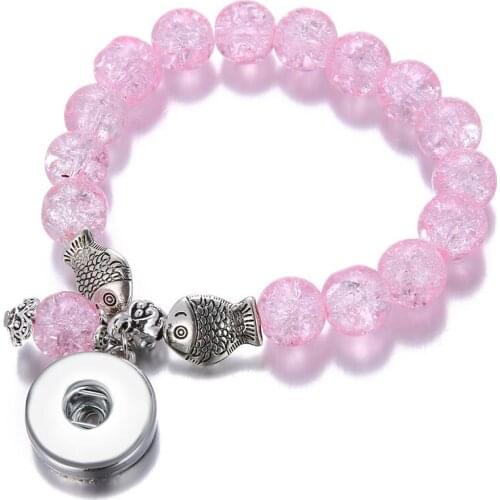 New Beauty Colorful Transparent crack beads snap bracelets elastic fit 18mm snap buttons snap jewelry wholesale AB0076