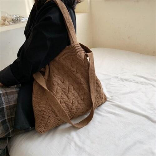 Women Casual Knitted Woolen Shoulder Bags Plush Handbags Lady Large Capacity Crossbody Bag