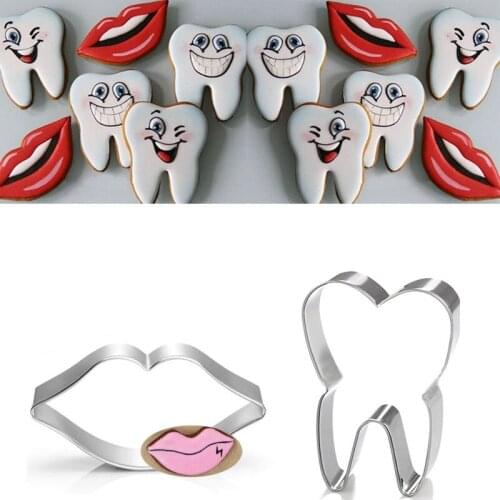 2pcs patisserie reposteria gateau Art Bakery Dentist Lip Teeth Metal Cookie Cutter Fondant Cake Decor Tools Biscuit Pastry Mould