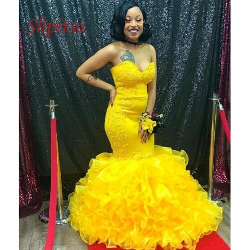 Sexy Yellow Long Mermaid Evening Dresses Party Women Girl African Plus Size Corset Prom Formal Evening Gowns Dresses