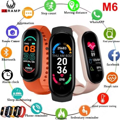 JARAMP 2021 M6 Smart Watches Men Women Smartwatch Heart Rate Step Fitness Tracking Sports Bracelet For iPhone Xiaomi Smart Watch