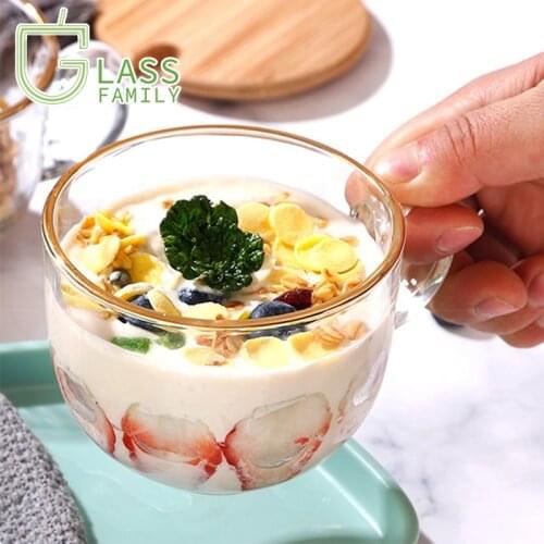 GF 470ML Glass Cup Clear Coffee Cup Mug with Handle for Breakfast Tea Milk Beverage Oats Yoghurt Glasses Cups with Lids Mugs