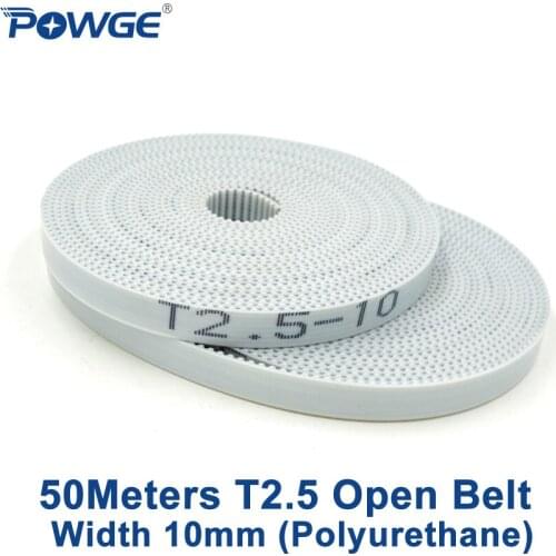 POWGE 50Meters Trapezoid T2.5 Open synchronous Timing belt width 10mm Polyurethane steel PU T2.5-10 open Belt pulley 3D printer