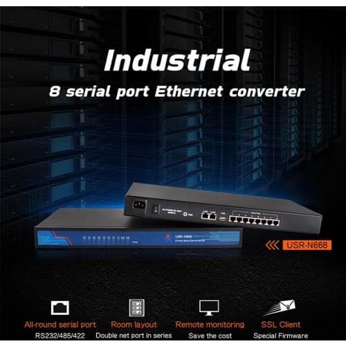 USR-N668 8 Ports Serial Ports Device RS232/RS485/RS422 Serial to Ethernet Converters Module Support TCP Server/UDP Client
