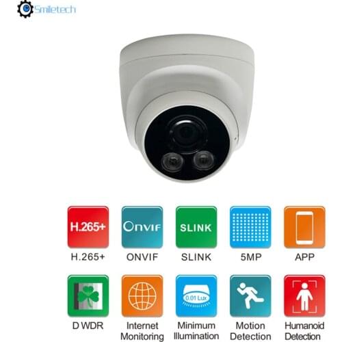 Indoor HD 5MP POE ir dome plastic humanoid detection warm light DWDR color night vision network mini IP surveillance camera