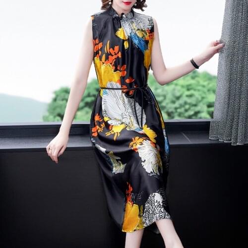 Vintage Black Print Mulberry Silk Midi Dress 2021 Summer Fashion 4XL Plus Size Runway Dress Elegant Women Bodycon Party Vestidos