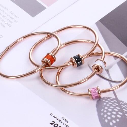 Crystal Rotatable Bangle Titanium Steel rose gold high Quality Bangle Jewelry
