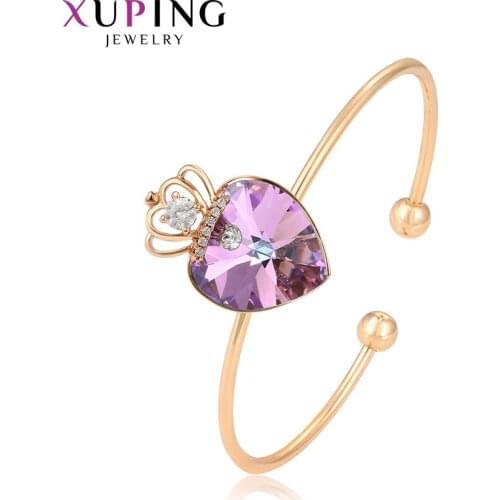 Xuping Jewelry Fashion Heart Shaped Crystals Bangle for Women Romantic Wedding Birthday Party Gift 50007