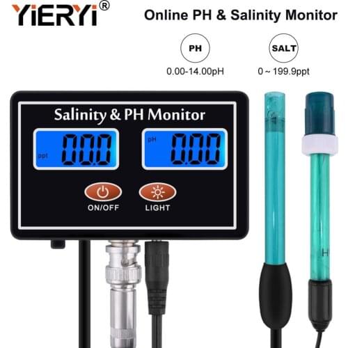 Yieryi Online PH & Salinity Monitor 2 in 1 Tester for Aquarium Pool Spa Seawater Horticultural Water Quality