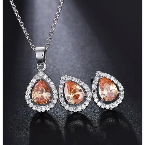 IDESTINY Cubic Zirconia Teardrop Jewelry Set for Women Sliver Color Plated Engagement Jewellery Gift