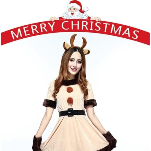 Women Reindeer Christmas Outfit Sexy Animal Adult Santa Claus Costume Cute Deer Tutu Dress XMAS Party Role Play Fancy Dress U3