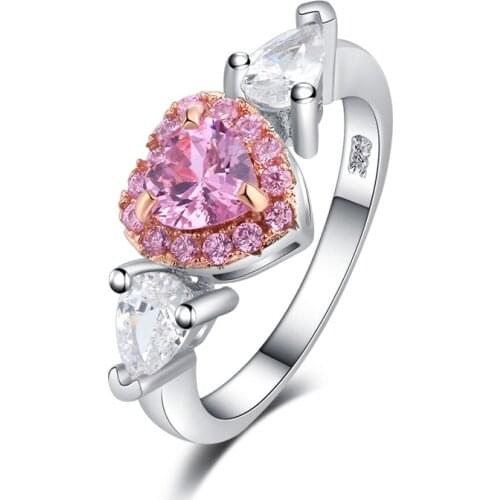 Heart Shape Pink Zircon Wedding Ring for Women Micro-inlaid Simulation Ring Jewelry Engagement Love Ring Gift