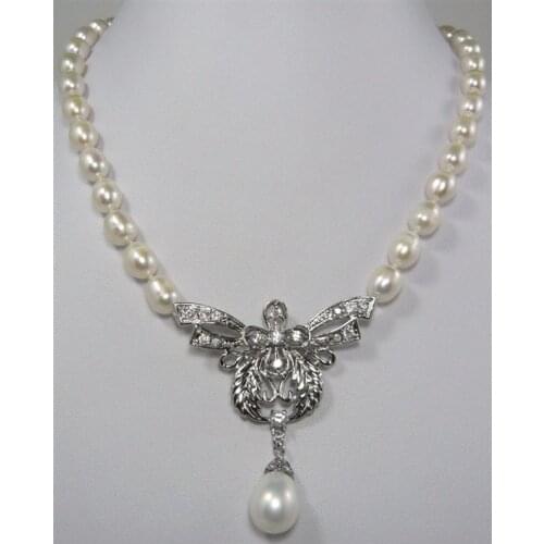 Ladys finest white pearl necklace+ 18KGP pendant