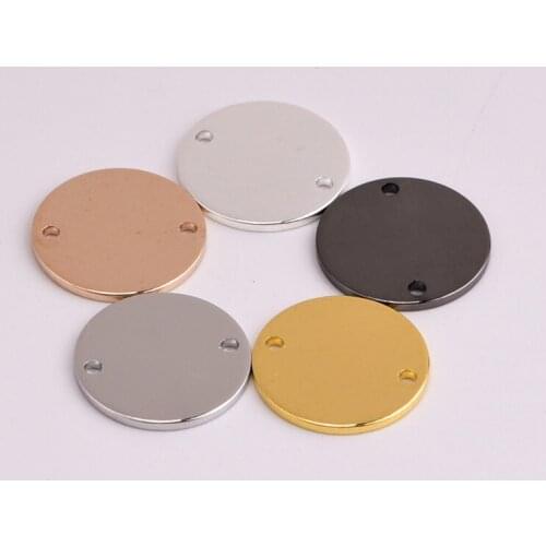 14mm 50pcs Copper Material gold color two hole simple round charms for necklaces Pendant Handmade DIY