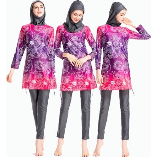 2021 Muslim Surf bathing suit Women Long Sleeve Muslim Swimwear floral Hooded Hijab Arabic Islamic Swim Surfing Wear Burkinis