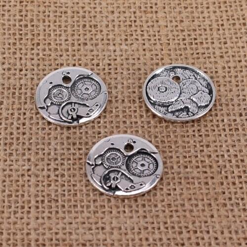4pcs Punk Gear Mechanical Clock Charms 25x25mm Antique Silver Color Pendant for DIY Jewelry Making Findings Handmade Craft 3260