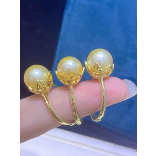 925 Sterling Silver Real Gold Color Southsea 11-12MM Pearl Ring Adjustable Finger Ring Free Size Ring Jewelry Nice Party Gift