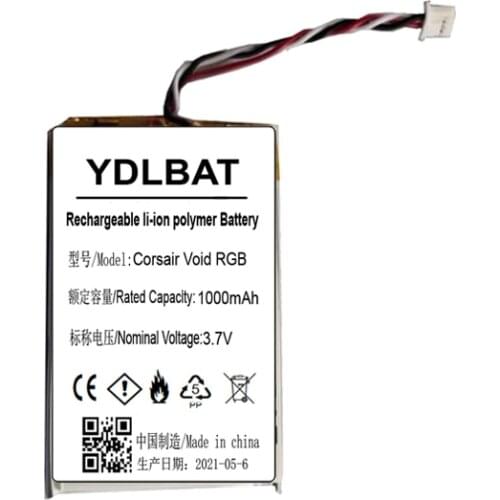 Battery for Corsair Void RGB Elite USB Premium Gaming Headset Li Po Rechargeable Accumulator Pack Replacement 3.7V 1000mAh