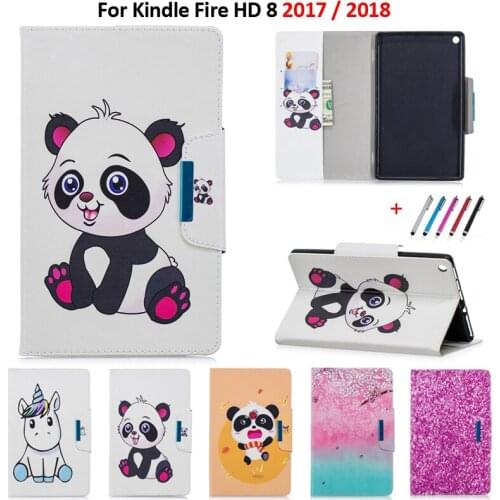 Case Cover For Amazon Kindle Fire HD 8 HD8 Cute Unicorn Panda Tablet Cover For Coque Kindle Fire HD 8 2017 2018 Case Funda + Pen